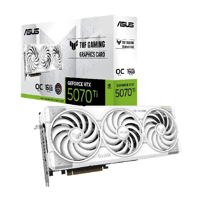 کارت گرافیک ایسوس TUF Gaming GeForce RTX 5070 Ti White 16GB GDDR7 OC Edition | عماد رایان کارت گرافیک ایسوس TUF Gaming GeForce RTX 5070 Ti White 16GB GDDR7 OC Edition